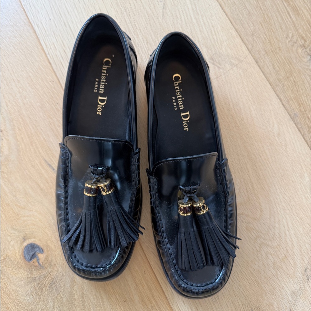Dior Black Leather Tassel Loafers
